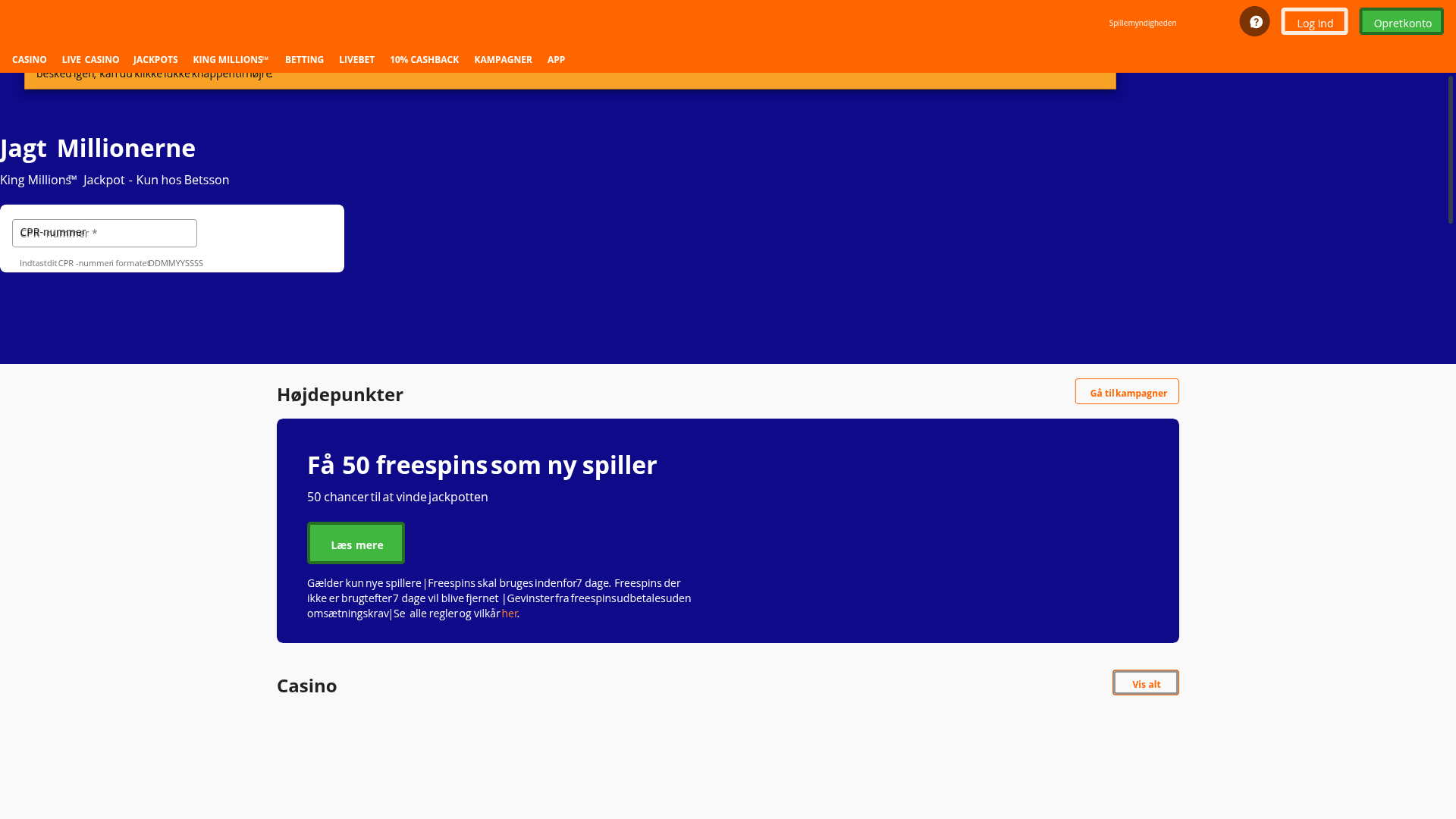 Betsson hjemmeside screenshot 2026 - casino bonus oversigt