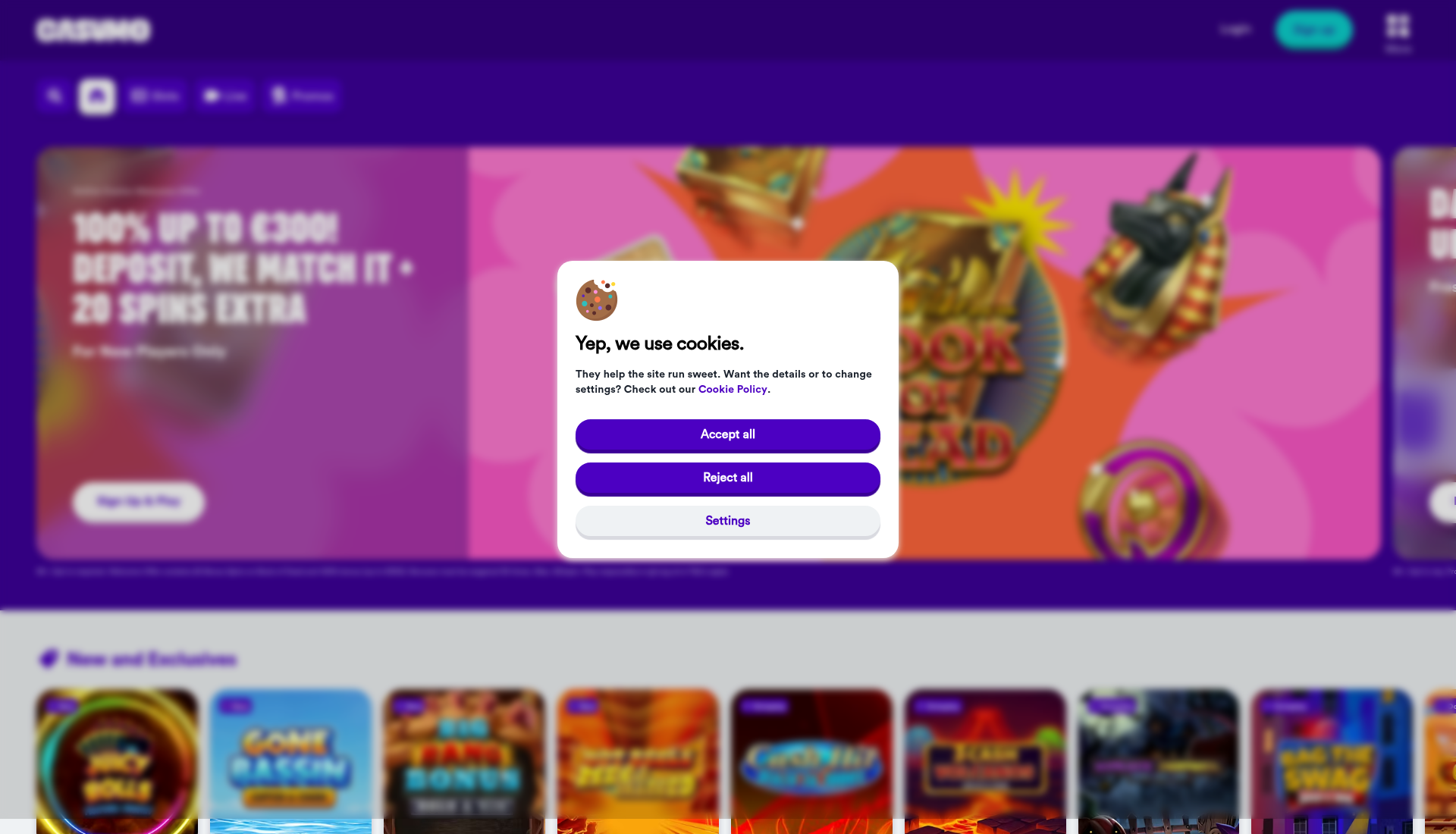 Casumo hjemmeside screenshot 2026 - casino bonus oversigt