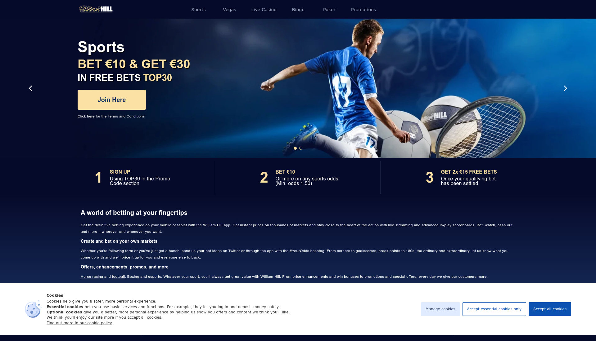 William Hill hjemmeside screenshot 2026 - casino bonus oversigt